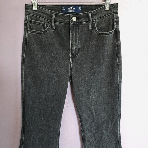 Hollister Washed Black Soft Stretch High Rise Raw Hem Split Leg Flare Jeans - Picture 2 of 11